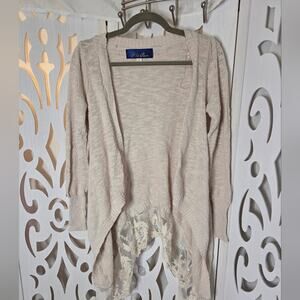 Blue Rain Small Cream Knit Lace Hem Open Front Cardigan Boho